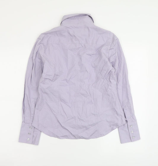 Avenue Womens Purple Striped Cotton Basic Button-Up Size 12 Collared