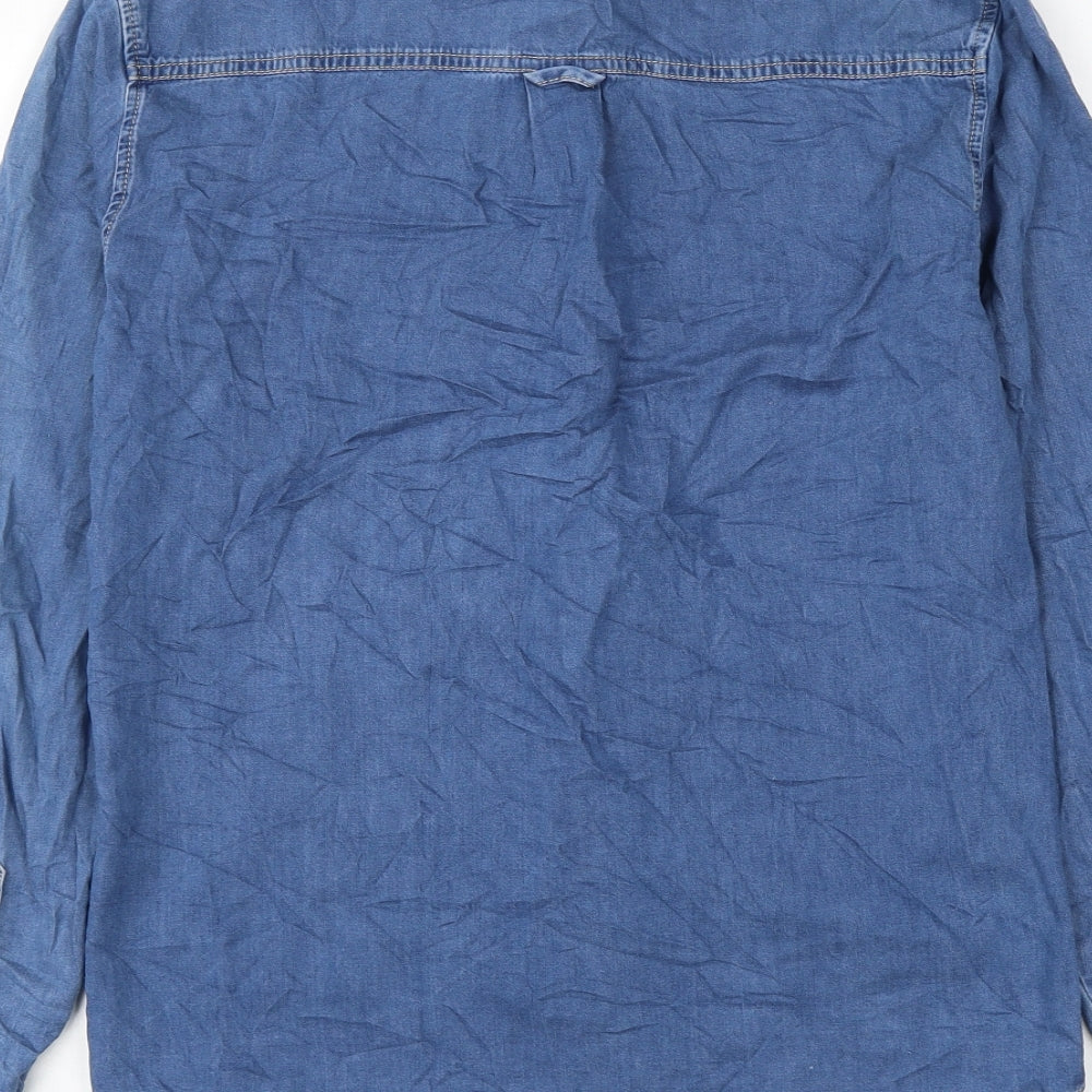 Mens UK Size S Loom Denim Blue Button-Up Long Sleeve Casual Shirt