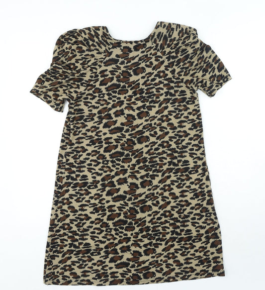 AX Paris Womens Brown Animal Print Polyester T-Shirt Dress Size S Round Neck Pullover