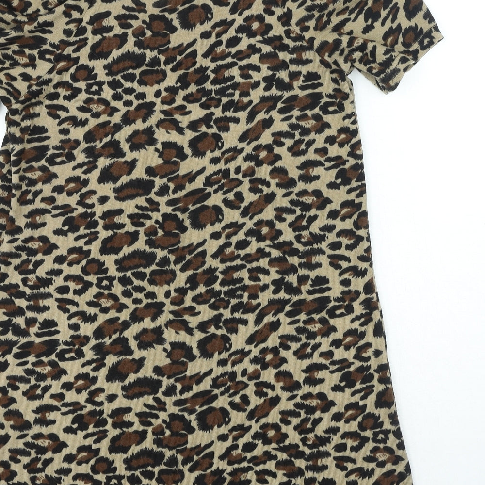AX Paris Womens Brown Animal Print Polyester T-Shirt Dress Size S Round Neck Pullover