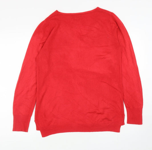 Primark Womens Red V-Neck Acrylic Pullover Jumper Size S