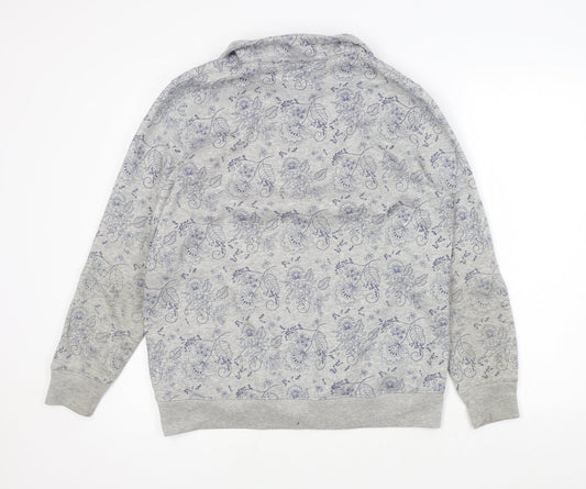 Damart Womens Grey V-Neck Floral Polyester Cardigan Jumper Size 14