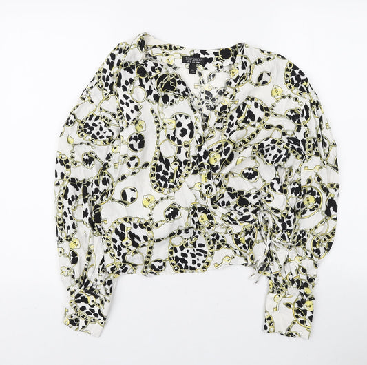 Topshop Womens Multicoloured Geometric Viscose Wrap Blouse Size 10 V-Neck