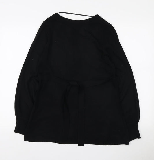 F&F Womens Black V-Neck Acrylic Tunic Jumper Size 12