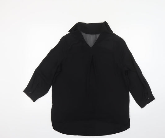 Cameo Rose Womens Black Polyester Basic Button-Up Size 10 Collared