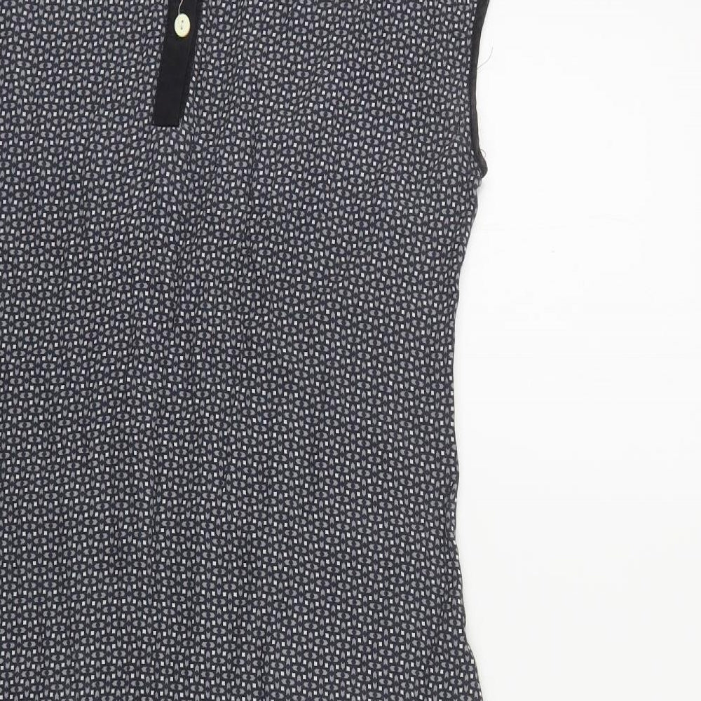 Allium B Womens Brown Geometric Viscose Sheath Size 10 Round Neck Button