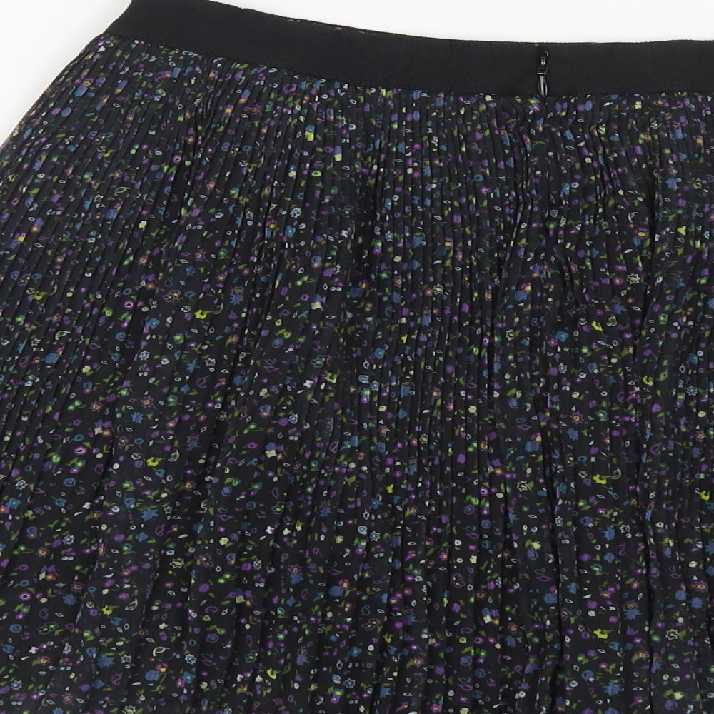 Jack Wills Womens Black Floral Polyester Skater Skirt Size 10 Zip