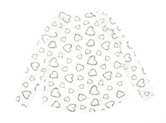 George Womens White Round Neck Geometric Polyester Pullover Jumper Size 10 - Hearts pattern
