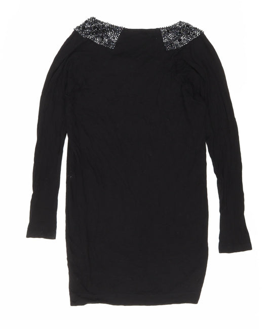 French Connection Womens Black Viscose T-Shirt Dress Size S Round Neck Pullover