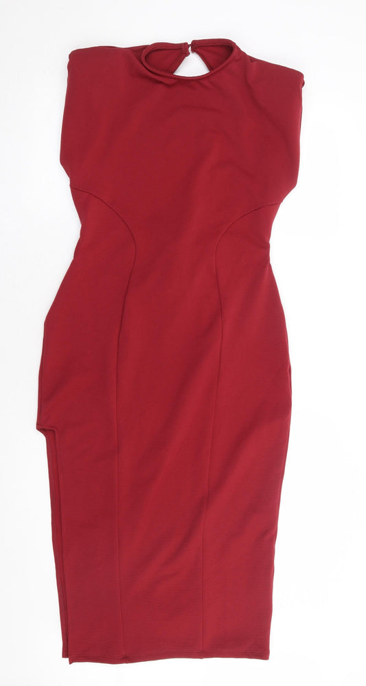 ASOS Womens Red Polyester Bodycon Size 14 Round Neck Tie
