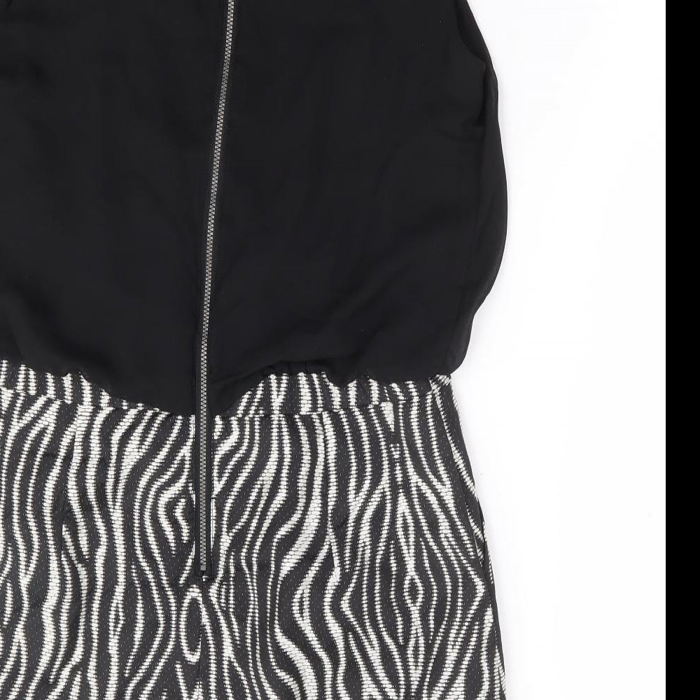 NEXT Womens Black Geometric Polyester A-Line Size 14 Round Neck Zip