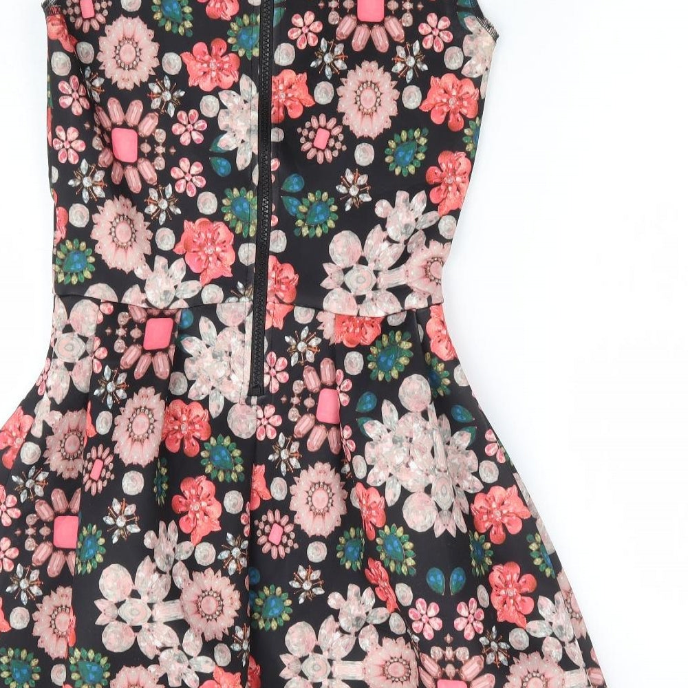 H&M Womens Black Geometric Polyester Fit & Flare Size S Round Neck Zip - Jewel Print