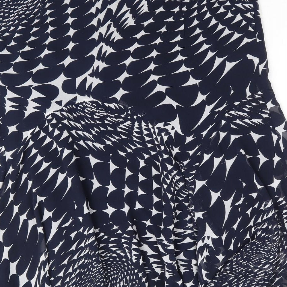 Marks and Spencer Womens Blue Geometric Polyester A-Line Skirt Size 12 Zip