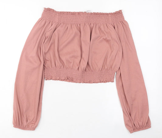 Womens UK Size S Divided by H&M Pink Cropped T-Shirt