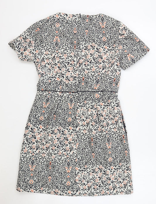 H&M Womens Multicoloured Floral Polyester Sheath Size 6 Round Neck Zip