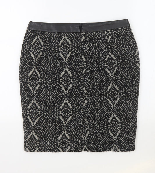 M&Co Womens Black Geometric Polyester Straight & Pencil Skirt Size 10 Zip - Leather Waist