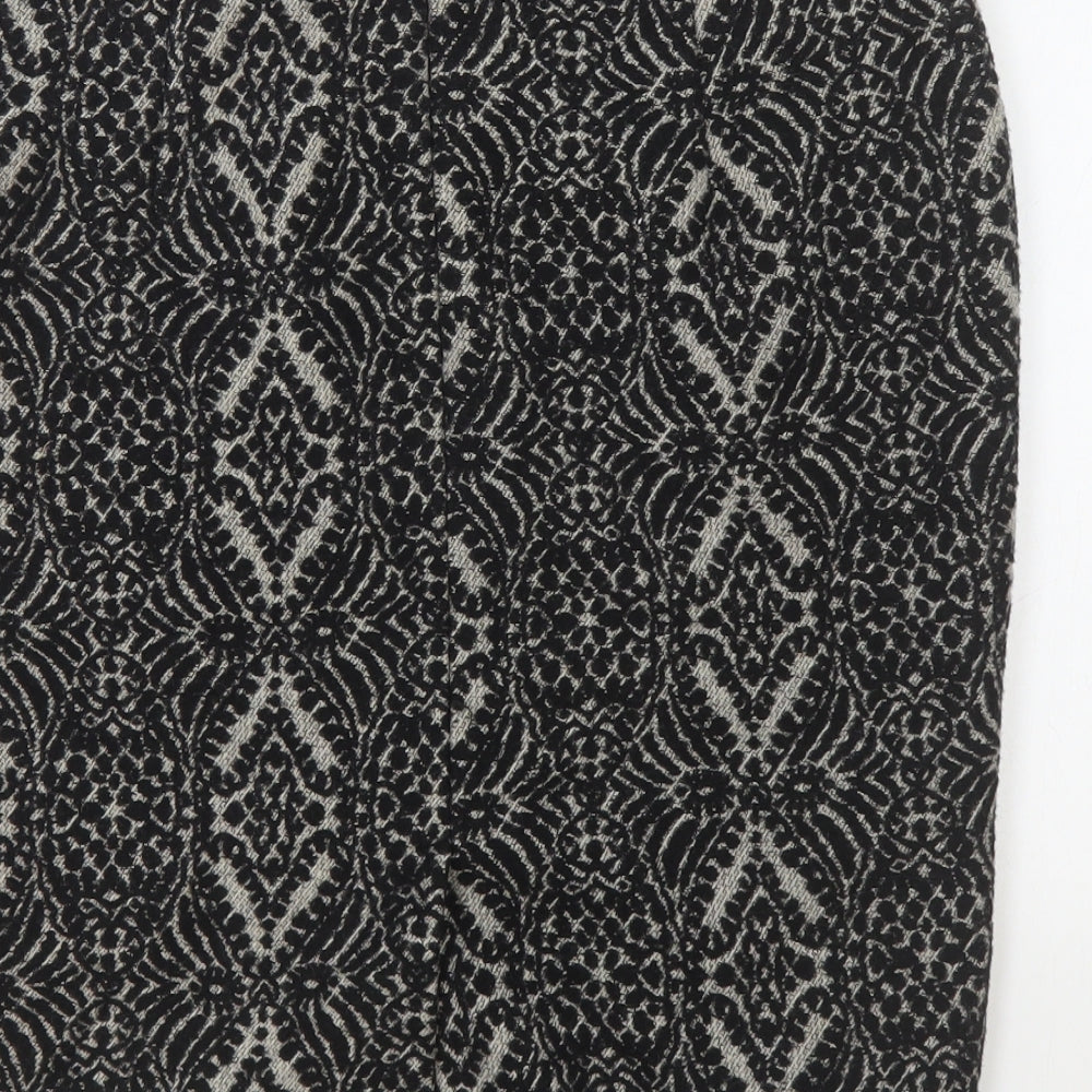 M&Co Womens Black Geometric Polyester Straight & Pencil Skirt Size 10 Zip - Leather Waist