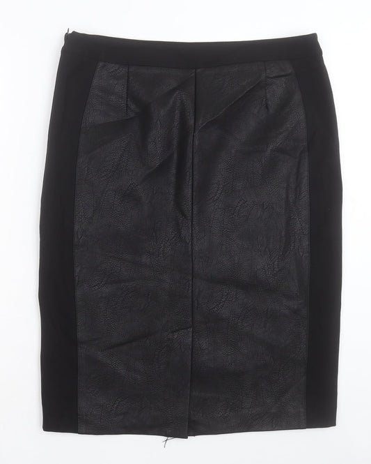 Matalan Womens Black Polyurethane Straight & Pencil Skirt Size 16 Zip