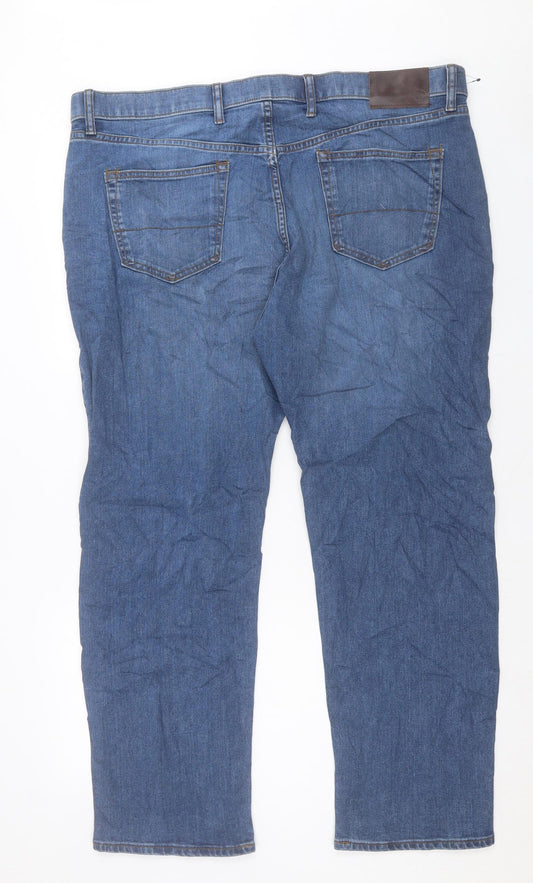 Marks and Spencer Mens Blue Cotton Straight Jeans Size 44 in L29 in Regular Button - Short Leg