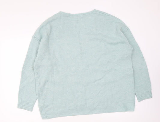 George Womens Blue V-Neck Acrylic Pullover Jumper Size L