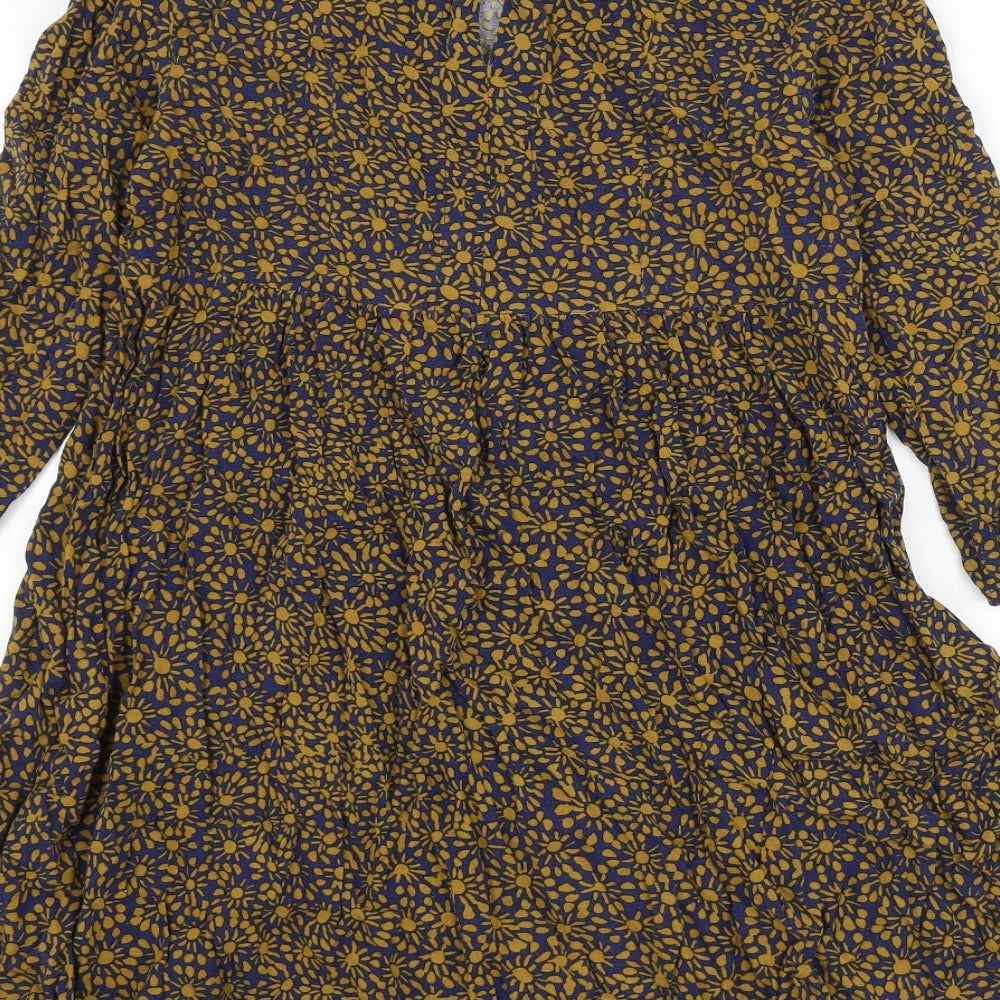 H&M Womens Multicoloured Floral Viscose Skater Dress Size 6 Round Neck Button
