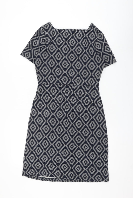 NEXT Womens Blue Geometric Polyester Shift Size 6 Square Neck Pullover