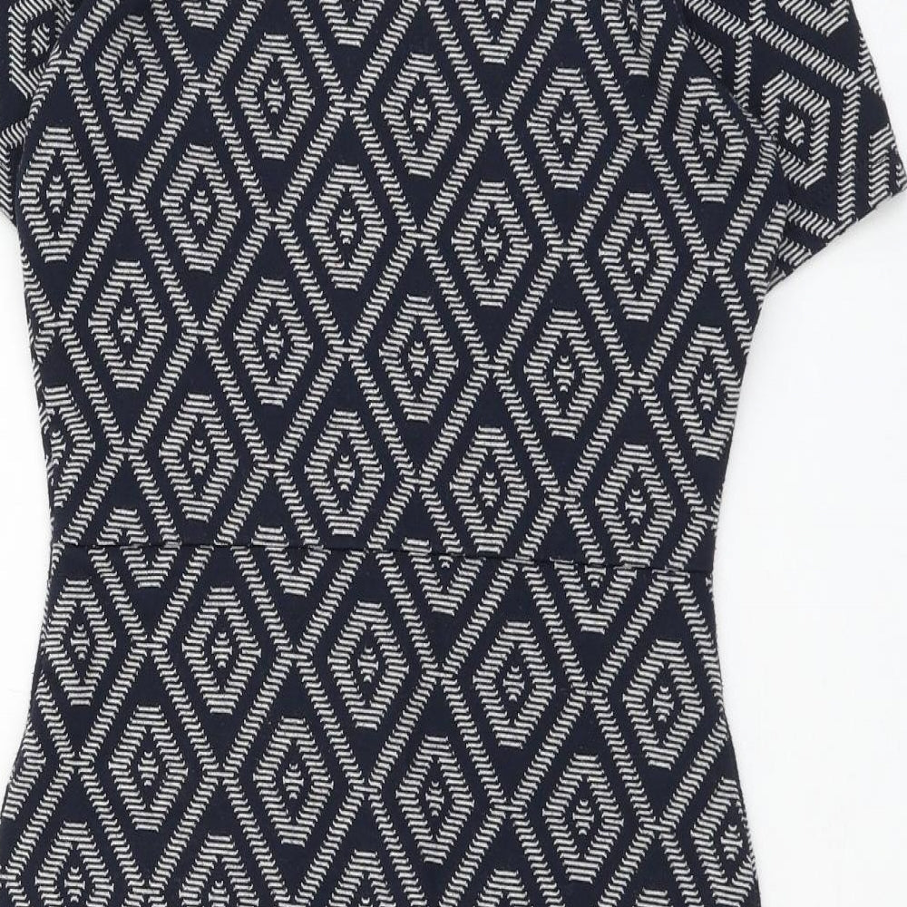 NEXT Womens Blue Geometric Polyester Shift Size 6 Square Neck Pullover