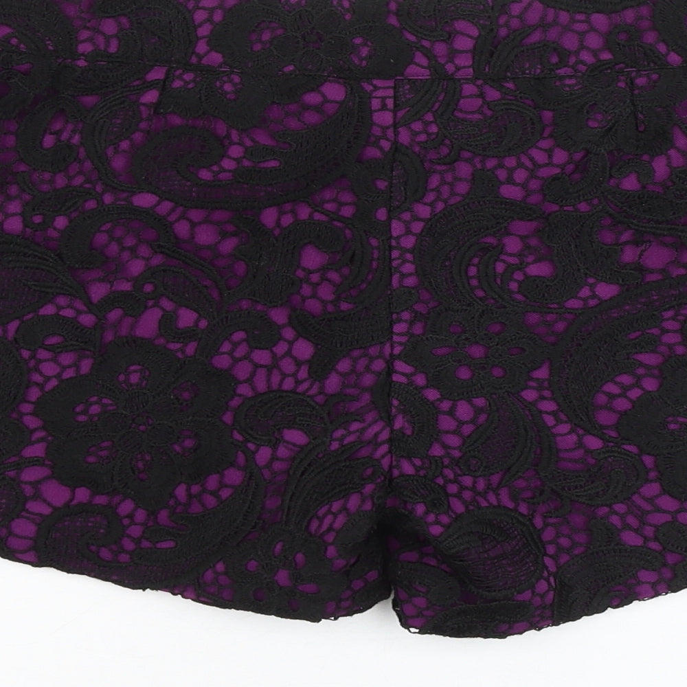 My Muse Womens Purple Floral Polyester Hot Pants Shorts Size S L4 in Regular Zip