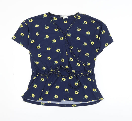 Womens UK Size 12 Warehouse Blue Wrap Blouse