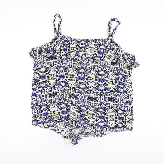 George Womens Multicoloured Geometric Viscose Basic Tank Size 16 Round Neck - Knot Front