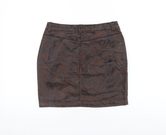 Missguided Womens Brown Animal Print Cotton Mini Skirt Size 10 Zip - Snake Print