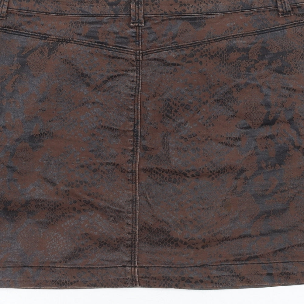 Missguided Womens Brown Animal Print Cotton Mini Skirt Size 10 Zip - Snake Print