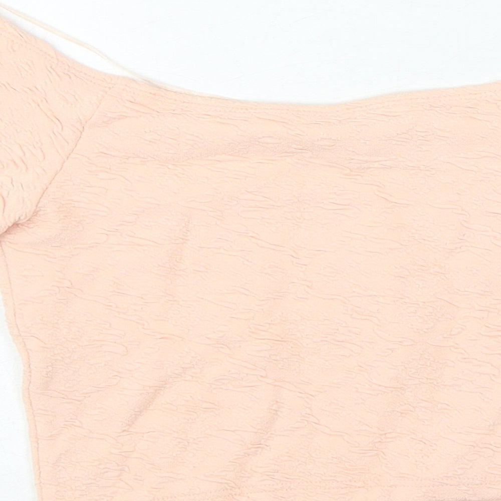 Miss Selfridge Womens Pink Geometric Cotton Cropped T-Shirt Size 10 Off the Shoulder