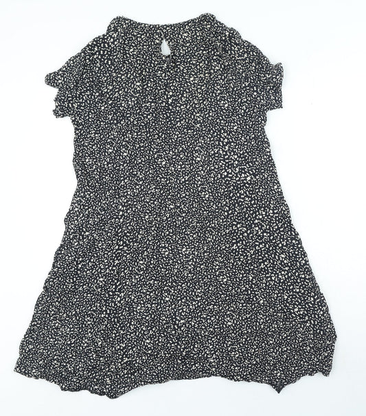 Mango Womens Black Animal Print Viscose A-Line Size M Round Neck Button