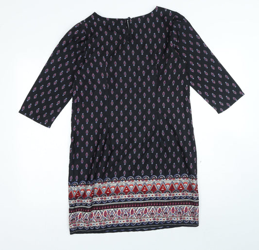 New Look Womens Multicoloured Geometric Polyester Sheath Size 10 Round Neck Button