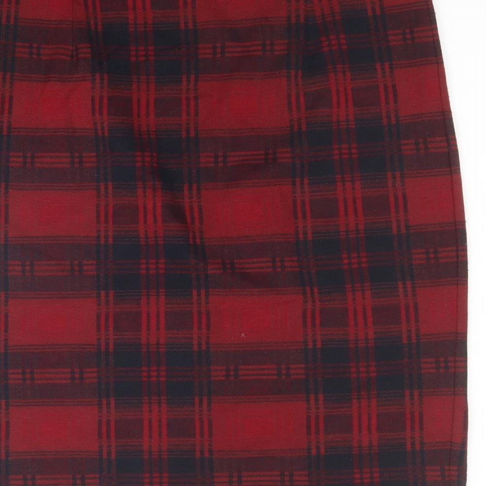 TU Womens Red Plaid Polyester A-Line Skirt Size 10