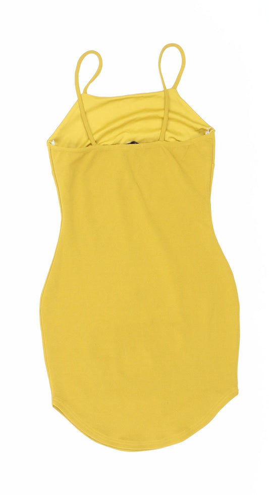 Missguided Womens Yellow Polyester Tank Dress Size 6 Scoop Neck Pullover
