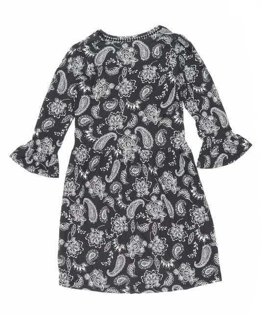 F&F Womens Black Floral Viscose Fit & Flare Size 6 V-Neck Pullover - Lace trim