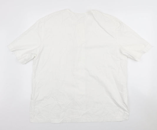 Russ Mens White Cotton Button-Up Size L Round Neck Button