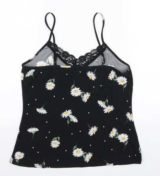 Primark Womens Black Floral Polyester Camisole Tank Size S V-Neck