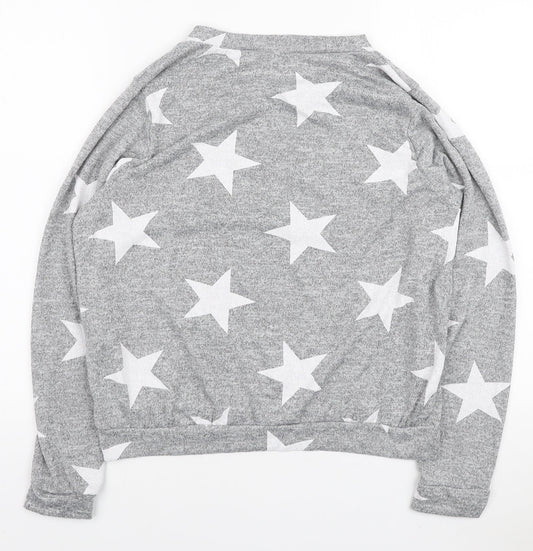 Boohoo Womens Grey Round Neck Geometric Polyester Pullover Jumper Size M