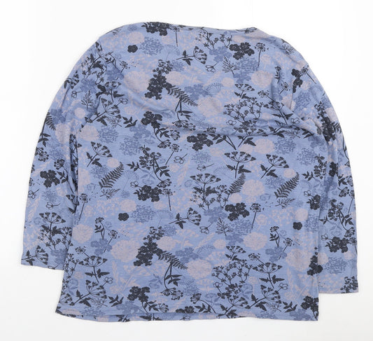 EWM Womens Blue Floral Polyester Basic T-Shirt Size M Round Neck - Lace Neckline