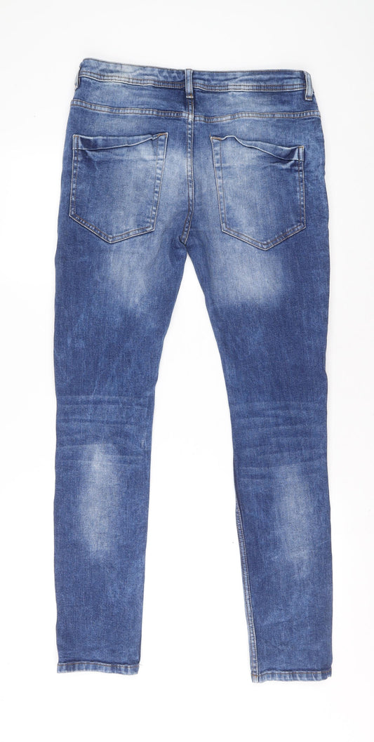 Denim & Co. Womens Blue Cotton Skinny Jeans Size 32 in L32 in Regular Button - Distressed Look