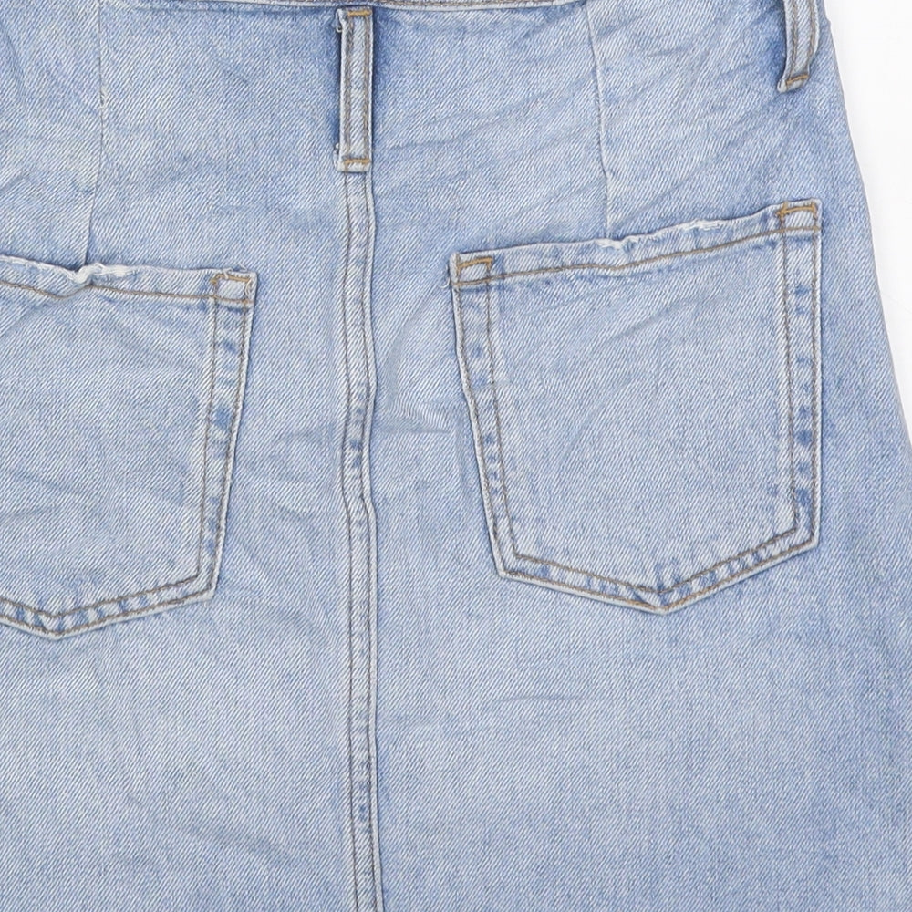 Bershka Womens Blue Cotton Mini Skirt Size S Button - Distressed
