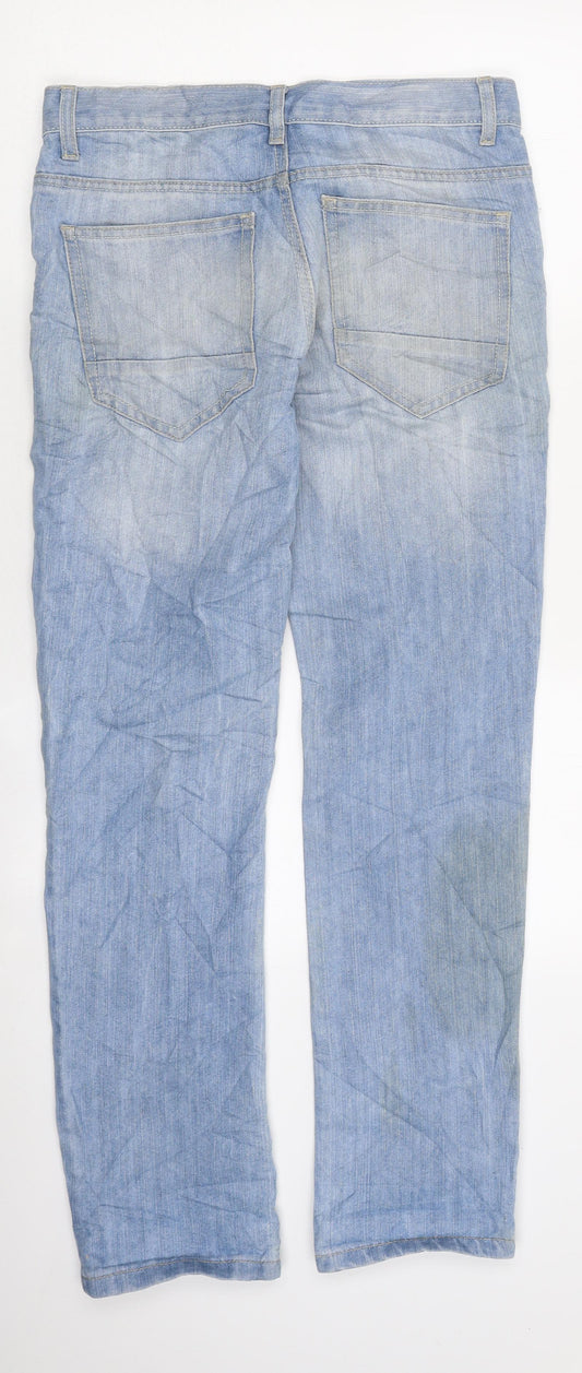 Primark Womens Blue Cotton Straight Jeans Size 28 in L30 in Regular Zip