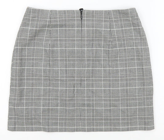 H&M Womens Grey Plaid Polyester Mini Skirt Size 10 Zip