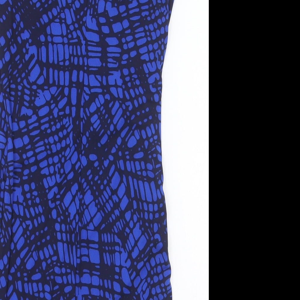 NEXT Womens Blue Geometric Polyester Bodycon Size 8 Boat Neck Button