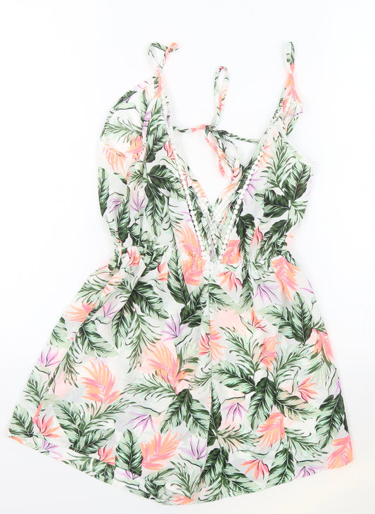 New Look Womens Multicoloured Floral Polyester Romper One-Piece Size S Drawstring - Neon