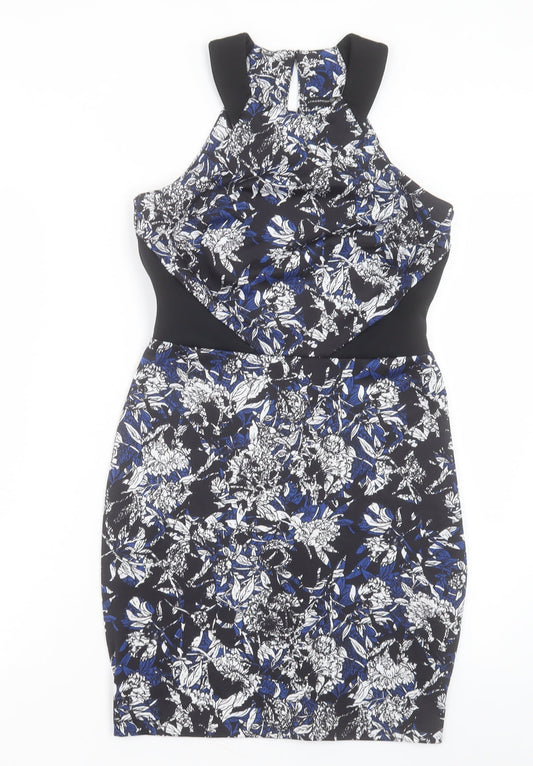 Atmosphere Womens Blue Floral Polyester Pencil Dress Size 10 Halter Button