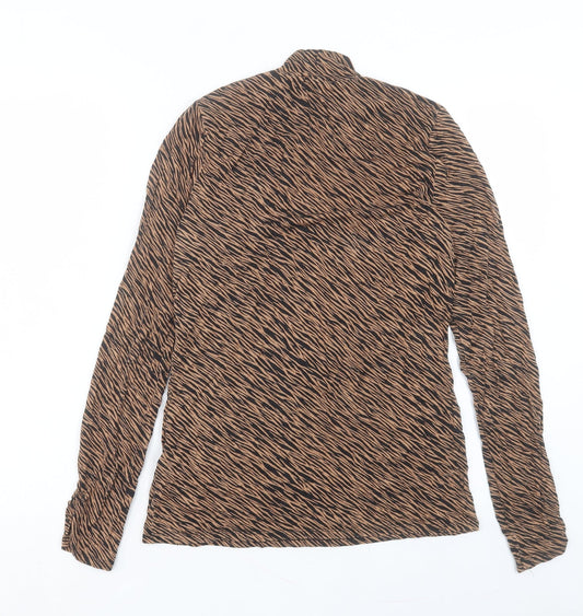 Oasis Womens Brown Animal Print Viscose Basic T-Shirt Size M Round Neck